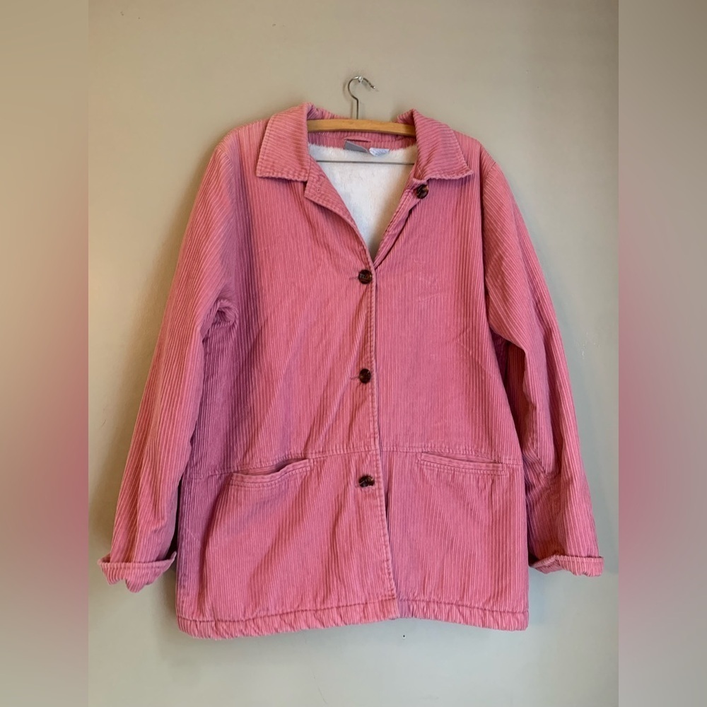 Blair Vintage Corduroy Faux Fur Lined Shacket Chore Jacket Barn Coat powder pink